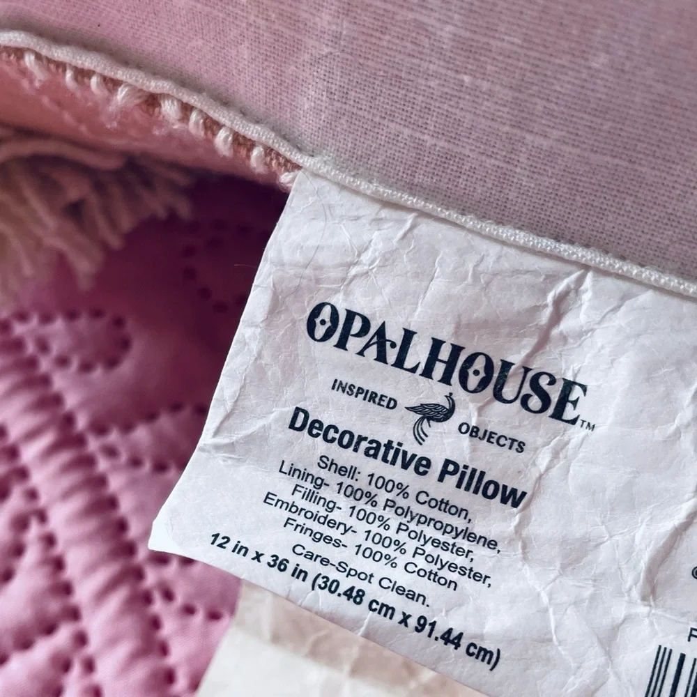 Opalhouse Boho Pink and white embroidered fringe Oversized Oblong Throw Pillow